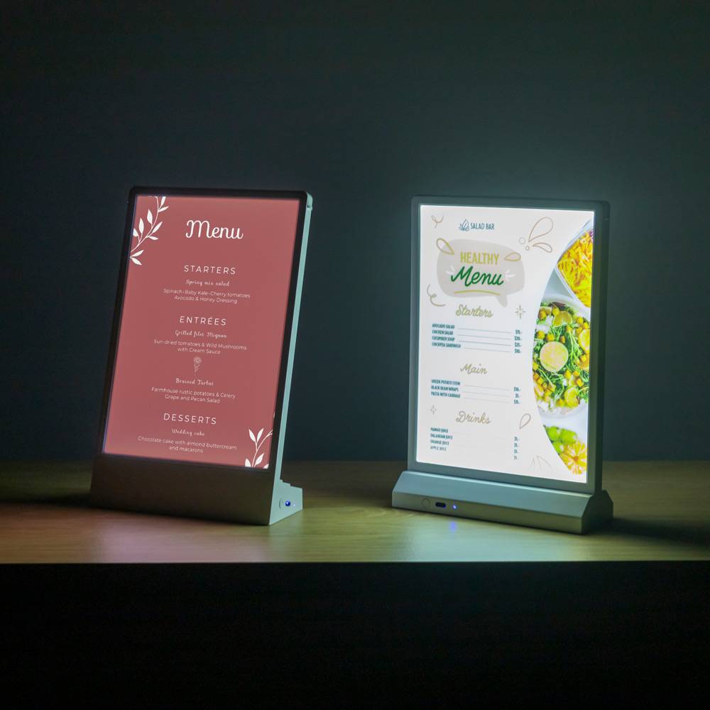 Tischdisplay L-Stand LED A5 – Tragbares LED-Leuchtdisplay für Werbung & Präsentation