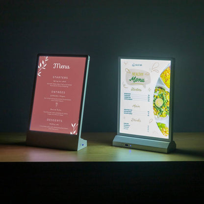 Tischdisplay L-Stand LED A5 – Tragbares LED-Leuchtdisplay für Werbung & Präsentation